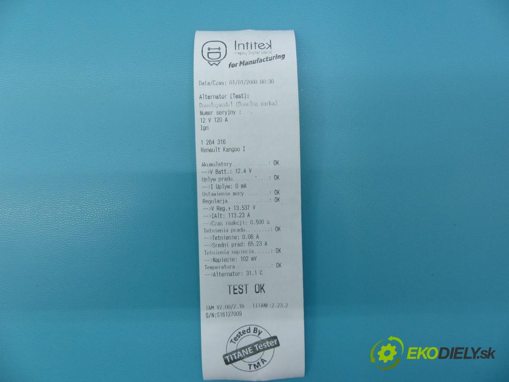 Renault Kangoo I 1998-2008 1.5 dci 82 hp manual 60 kW 1461 cm3 5- Alternator S626707R (Alternátory)