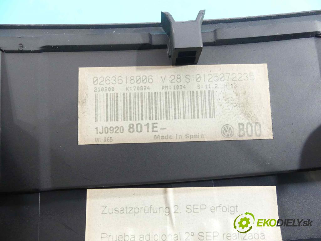 Vw Bora 1.9 tdi 90 HP manual 66 kW 1896 cm3 4- prístrojovka/ budíky 0263618006 (Prístrojové dosky, displeje)