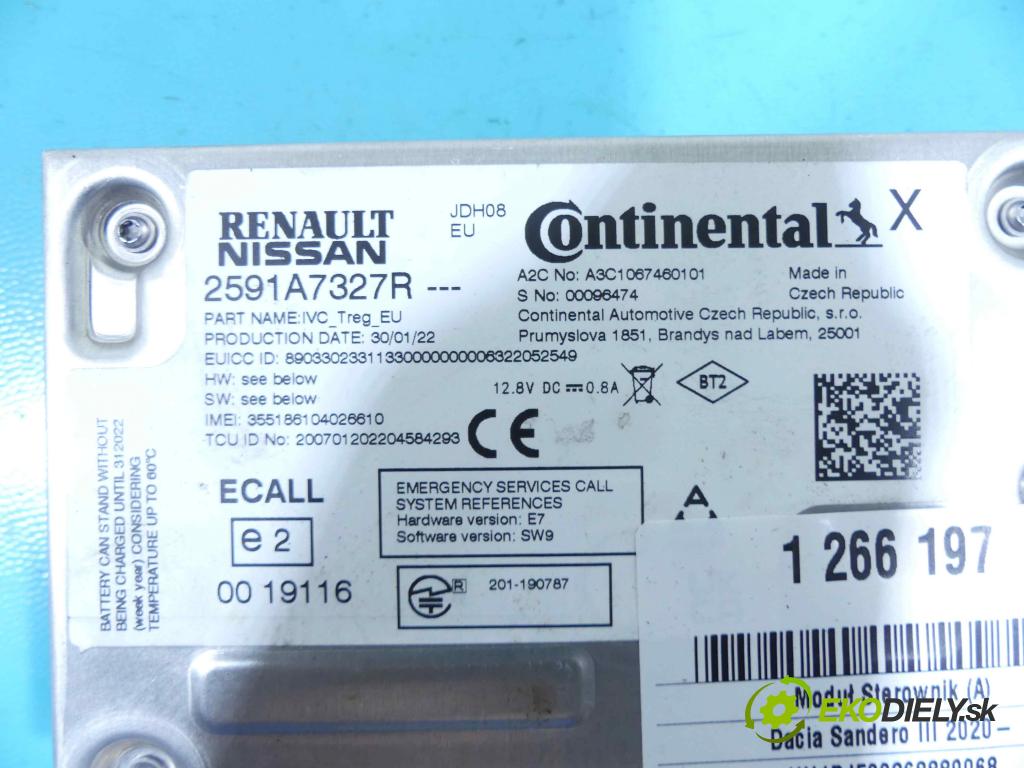 Dacia Sandero III 2020- 1.0 Tce 90 HP automatic 66 kW 999 cm3 5- modul riadiaca jednotka 2591A7327R (Ostatné)