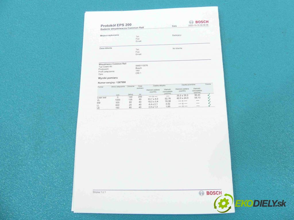 Citroen C5 I 2001-2008 2.0 hdi 109 HP manual 80 kW 1997 cm3 5- vstrek 0445110076 (Vstrekovače)