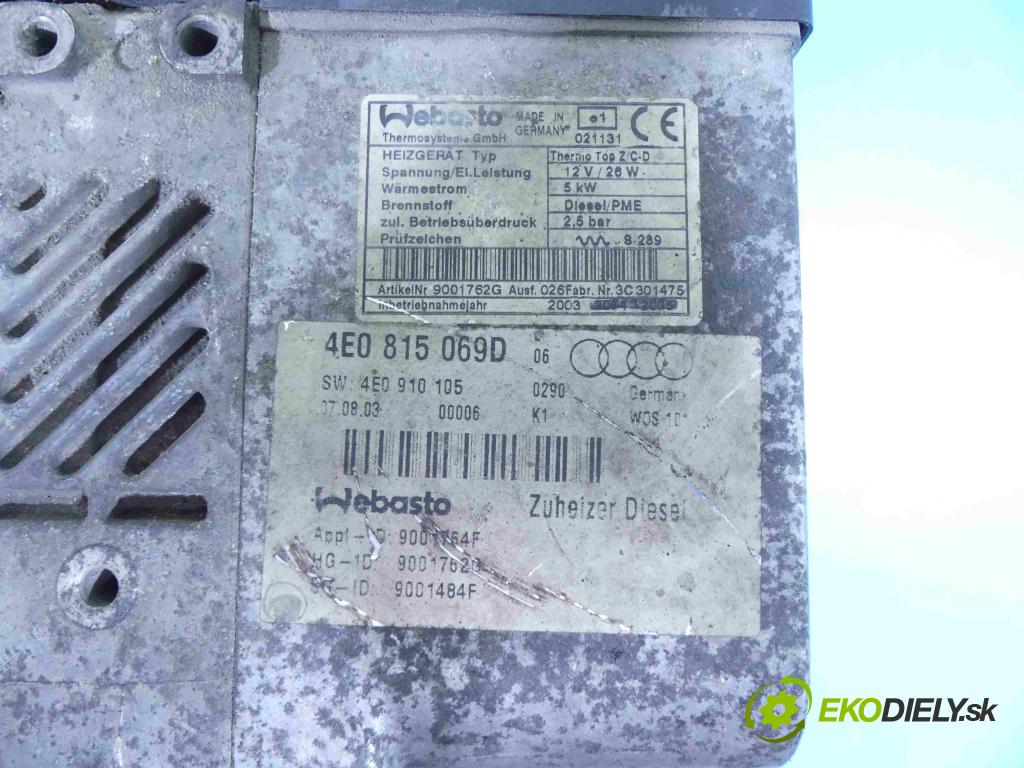 Audi A8 D3 2002-2009 4.0 tdi 275 hp automatic 202 kW 3936 cm3 4- Webasto 4E0815069D (Webasto ohřívače)