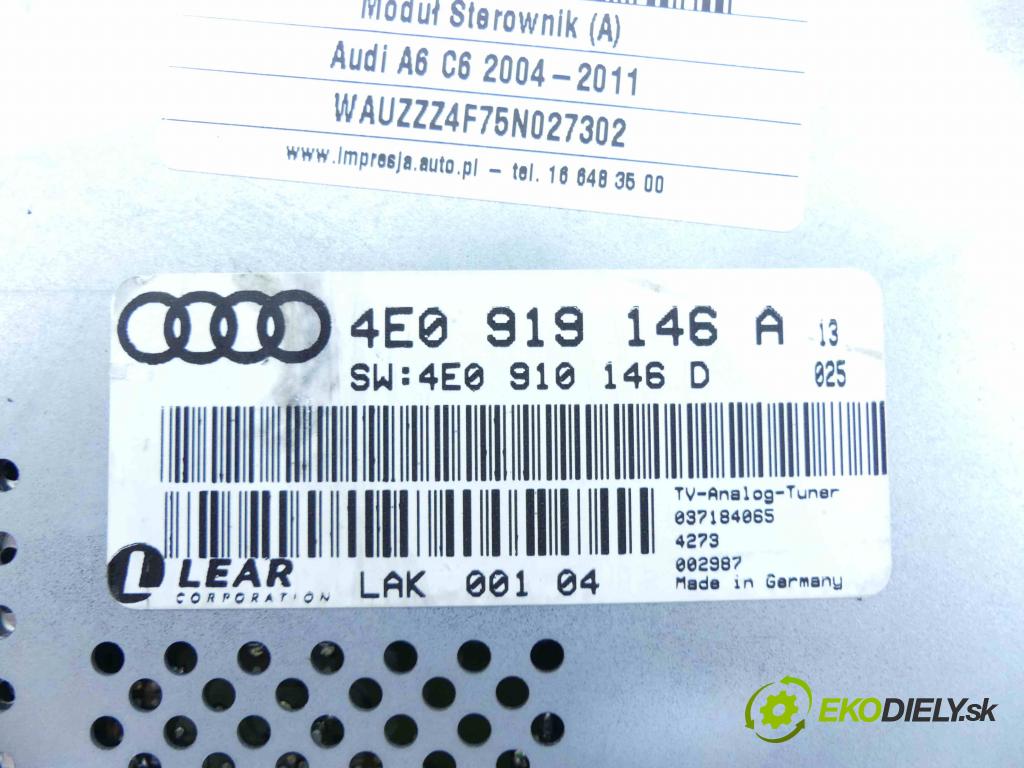 Audi A6 C6 2004-2011 3.0 tdi 224hp automatic 165 kW 2967 cm3 4- modul riadiaca jednotka 4E0919146A (Ostatné)