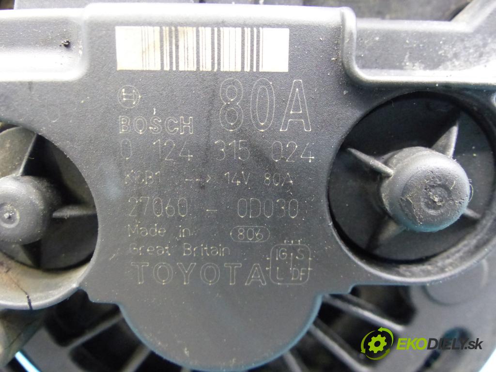 Toyota Avensis I T22 1997-2003 1.6 vvti 110 hp manual 81 kW 1598 cm3 4- Alternator 0124315024 (Alternátory)