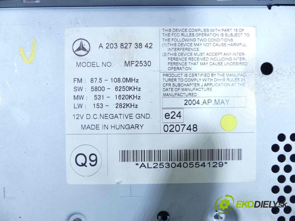 Mercedes C W203 2000-2007 1.8 16v 143 HP manual 105 kW 1796 cm3 3- Radio originál A2038273842