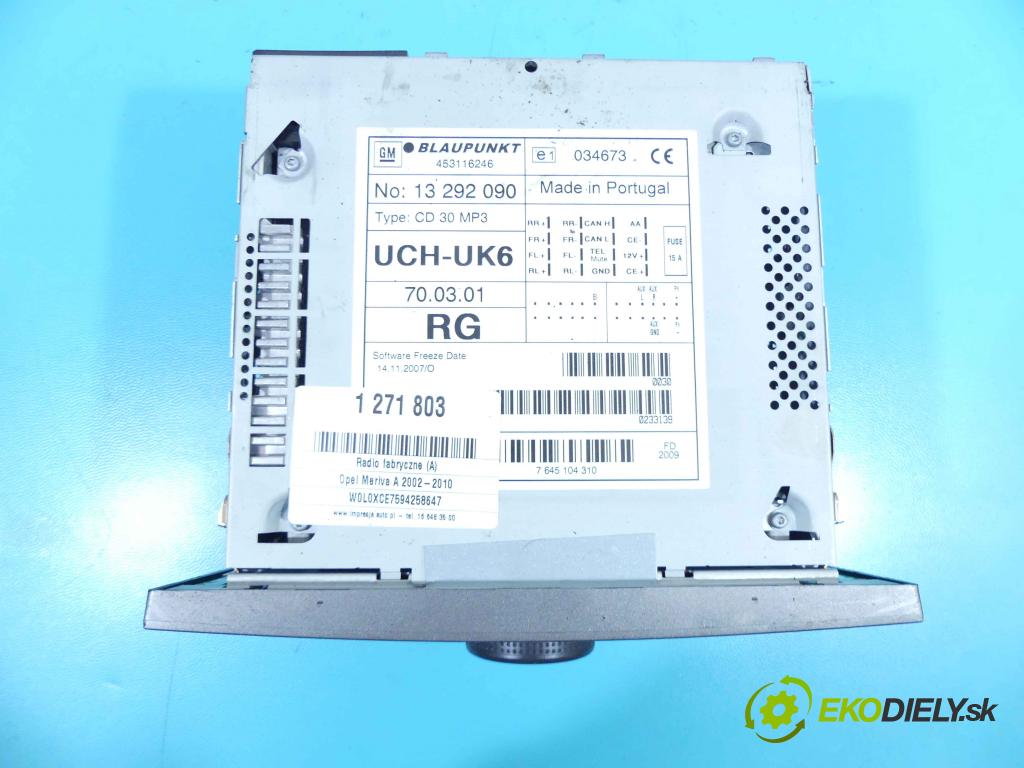 Opel Meriva A 2002-2010 1,3.0 cdti (Z13DTJ) 75 HP manual 55 kW 1248 cm3 5- Radio továreň: 13292090RG