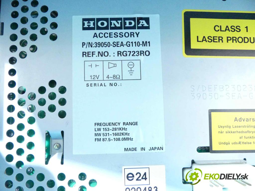Honda Accord VII 2002-2008 2.0 16v 155 HP manual 114 kW 1998 cm3 4- Radio originál 39050-SEA-G110-M1