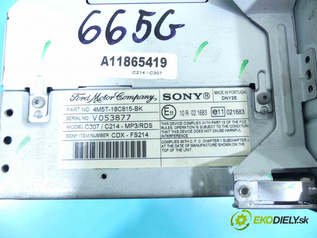 Ford Focus Mk2 2004-2011 1.6 tdci 109 HP manual 80 kW 1560 cm3 5- Radio originál VP7S7F-18C821-DA