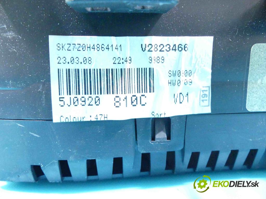 Skoda Roomster 1.4 tdi 80 HP manual 59 kW 1422 cm3 5- prístrojovka/ budíky 5J0920810C (Prístrojové dosky, displeje)