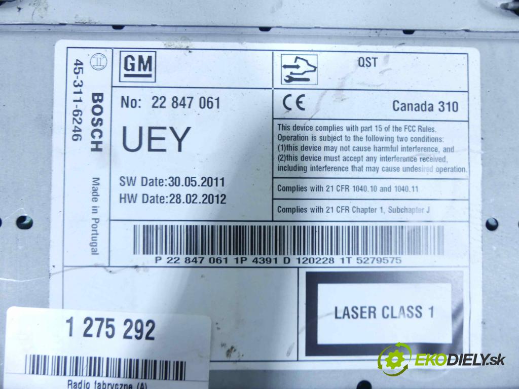 Chevrolet Malibu IV 2011-2016 2.0 LCDi: 160 HP manual 118 kW 1956 cm3 4- Radio originál 22847061