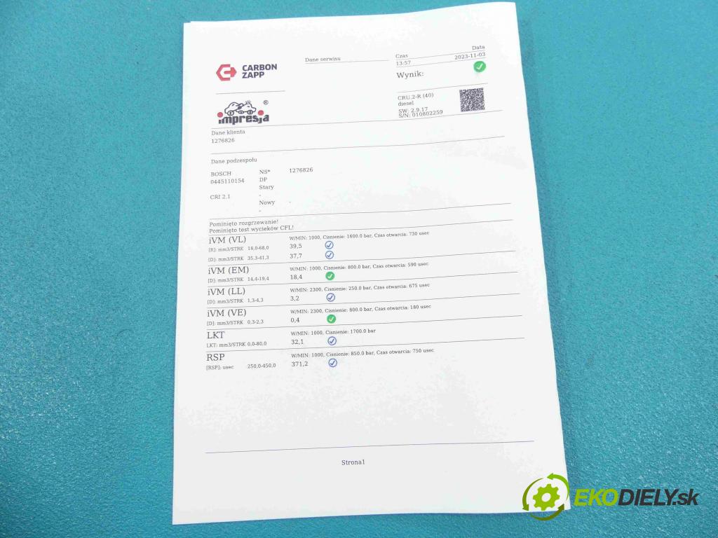 Toyota Yaris I 1999-2005 1.4 D4D 75 HP manual 55 kW 1364 cm3 5- vstrek 0445110154 (Vstrekovače)