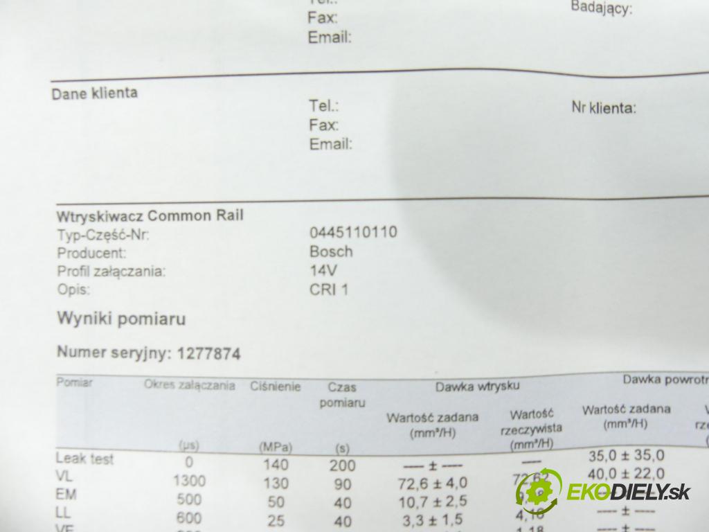 Nissan Primera P12 2001-2007 1.9 dci 120 HP manual 88 kW 1870 cm3 5- vstrek 0445110110 (Vstrekovače)