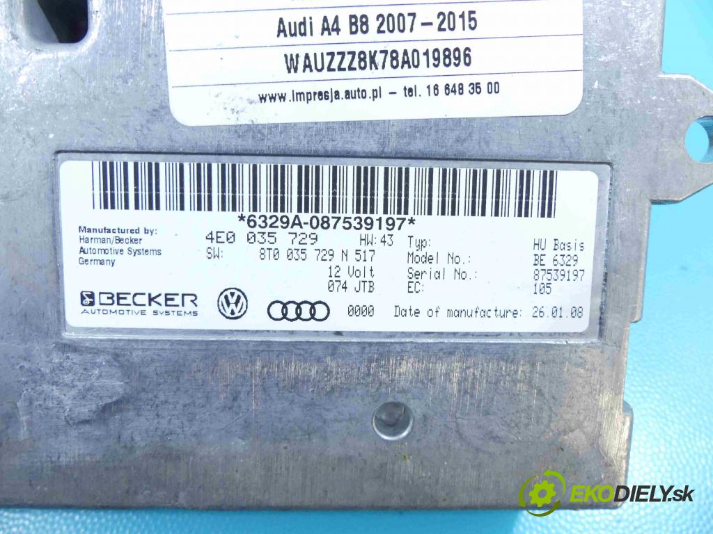 Audi A4 B8 2007-2015 2.7 tdi 190 HP automatic 140 kW 2698 cm3 4- modul riadiaca jednotka 4E0035729 (Ostatné)