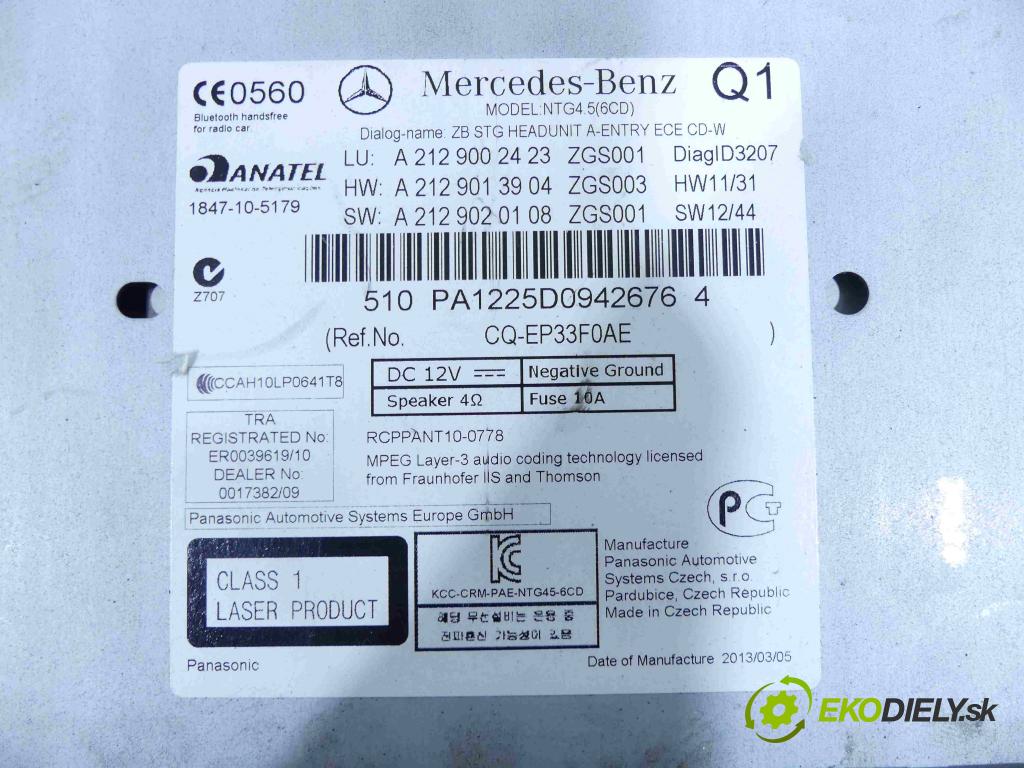 Mercedes E W212 2009-2016 2,2.0 CDI 136 HP automatic 100 kW 2143 cm3 4- Radio originál A2129002423