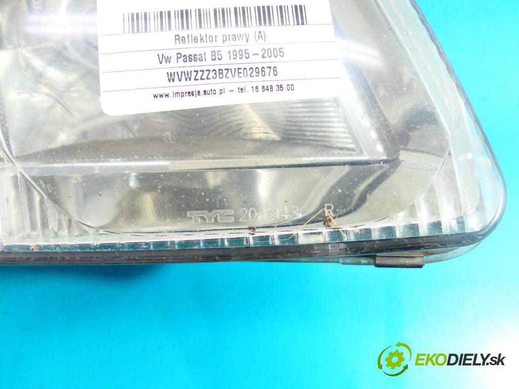 Vw Passat B5 1995-2005 1.6 101 HP manual 74 kW 1595 cm3 4- Reflektor: pravý  (Pravé)