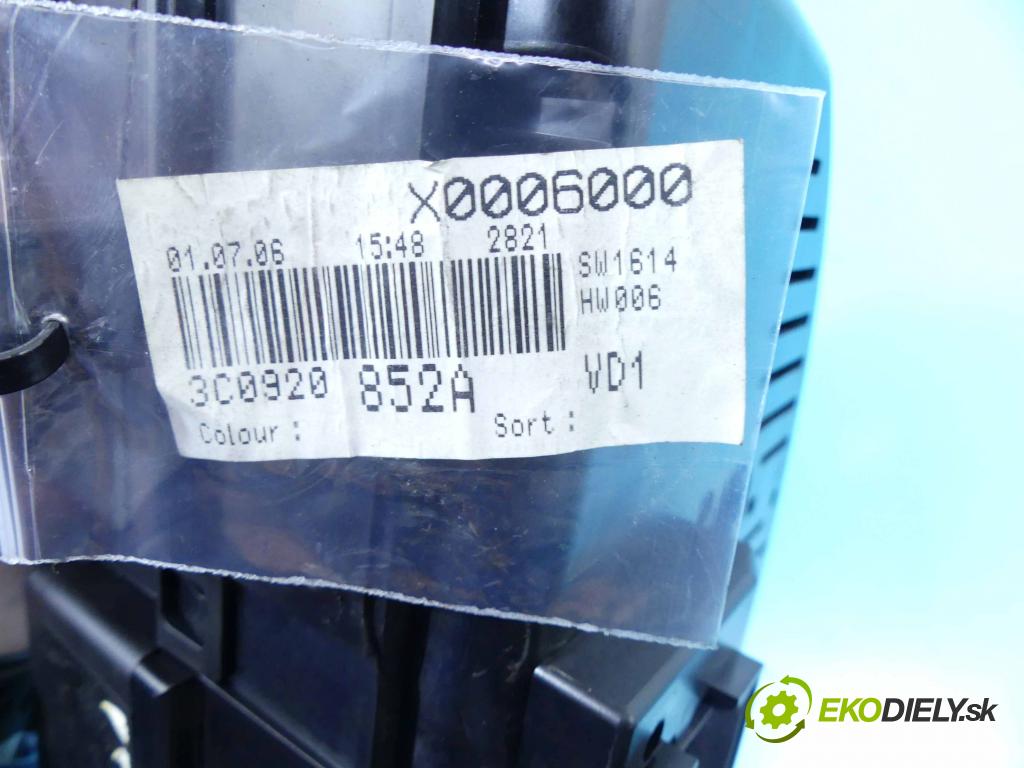 Vw Passat B6 2005-2010 2.0 tdi 140 HP manual 103 kW 1968 cm3 5- prístrojovka/ budíky 3C0920852A (Prístrojové dosky, displeje)