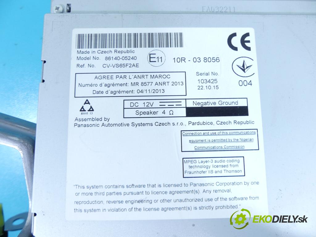 Toyota Avensis III T27 2009-2018 2.0 D4D 143 HP manual 105 kW 1995 cm3 5- Radio originál 86140-05240