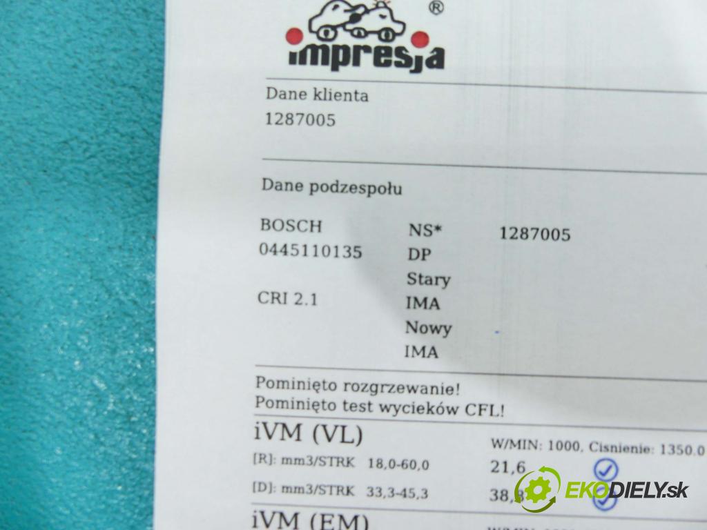 Peugeot 206 1.4 hdi 68 HP manual 50 kW 1398 cm3 5- vstrek 0445110135 (Vstrekovače)