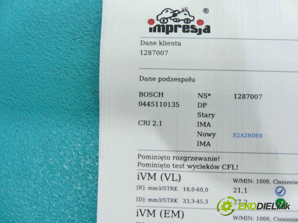 Peugeot 206 1.4 hdi 68 HP manual 50 kW 1398 cm3 5- vstrek 0445110135 (Vstrekovače)
