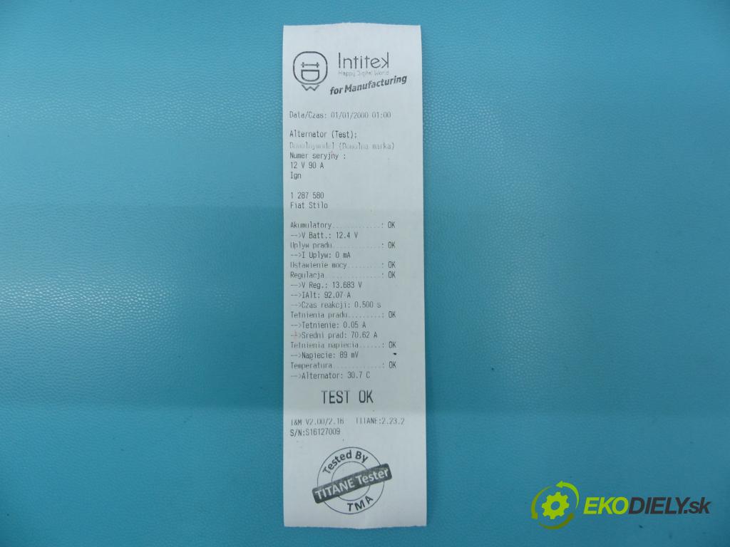 Fiat Stilo 1.2 16V 80 hp manual 59 kW 1242 cm3 5- Alternator 46554404 (Alternátory)