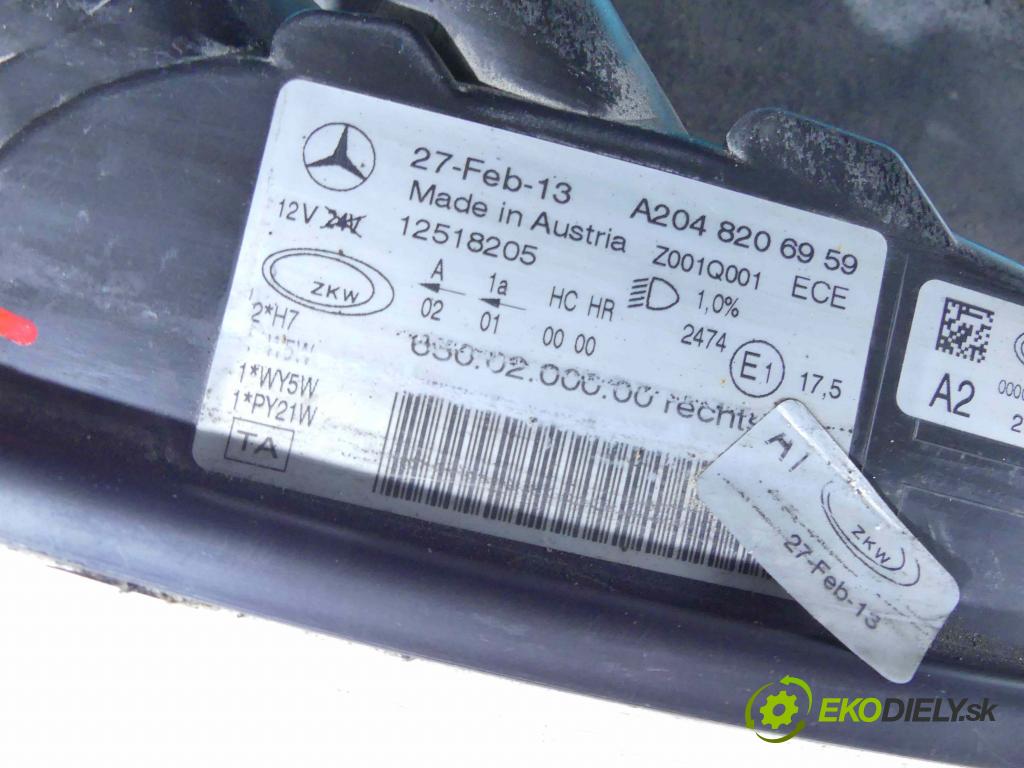 Mercedes GLK X204 2008-2015 2,2.0 cdi 170 HP automatic 125 kW 2143 cm3 5- Reflektor: pravý A2048206959 (Pravé)