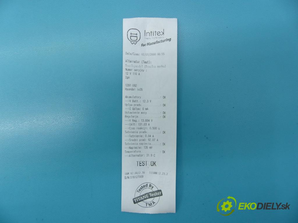 Hyundai Ix35 1.6 Gdi 135 hp manual 99 kW 1591 cm3 5- Alternator 37300-2B600 (Alternátory)