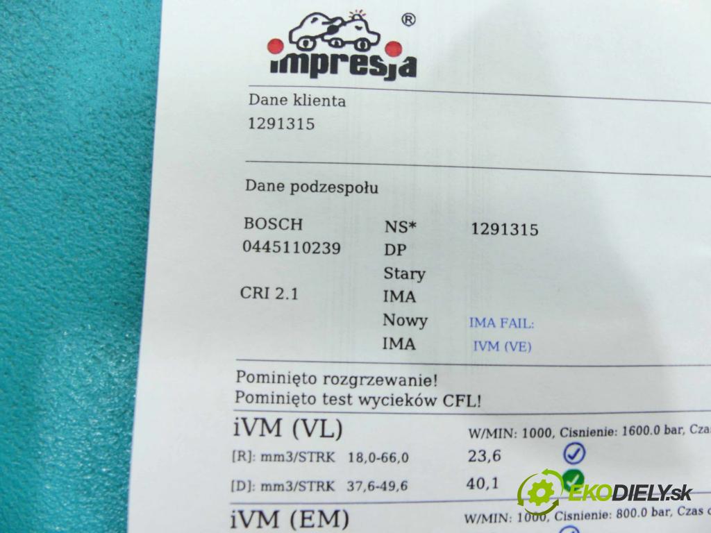 Citroen Berlingo I 1996-2008 1.6 hdi 75 HP manual 55,2 kW 1560 cm3 5- vstrek 0445110239 (Vstrekovače)