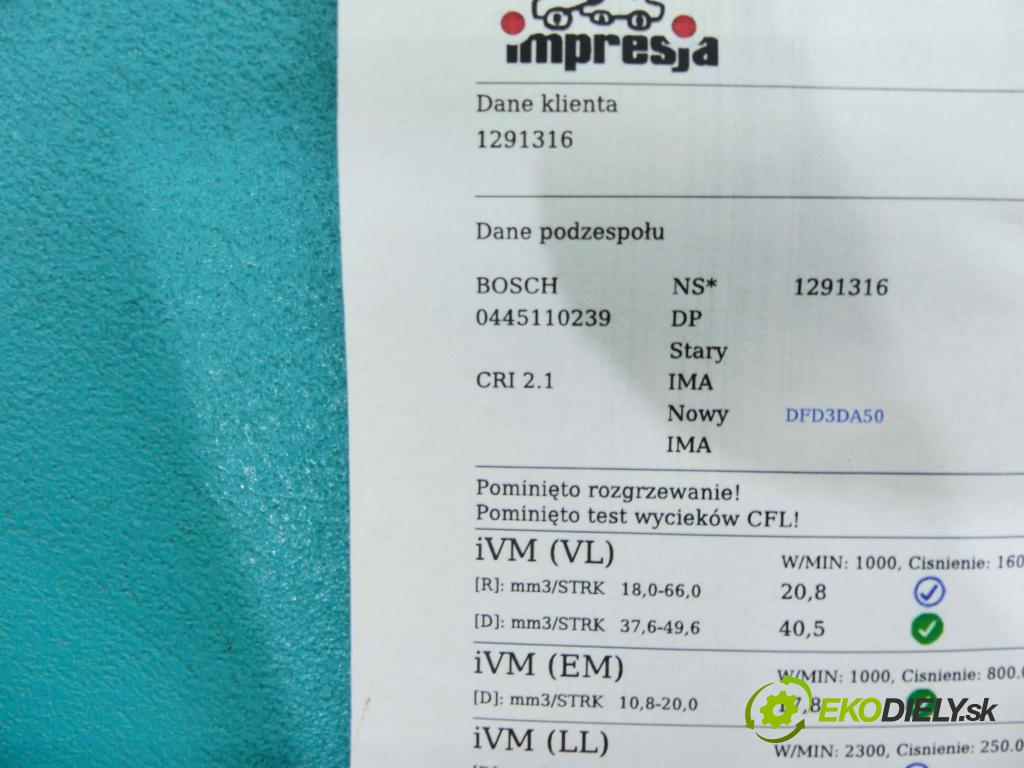 Citroen Berlingo I 1996-2008 1.6 hdi 75 HP manual 55,2 kW 1560 cm3 5- vstrek 0445110239 (Vstrekovače)