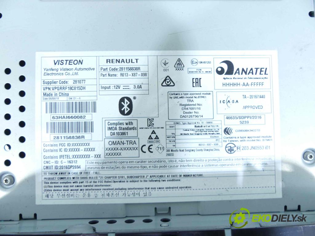 Renault Clio IV 2012-2019 1.5 dci 75 HP manual 55 kW 1461 cm3 5- Radio originál 281158838R