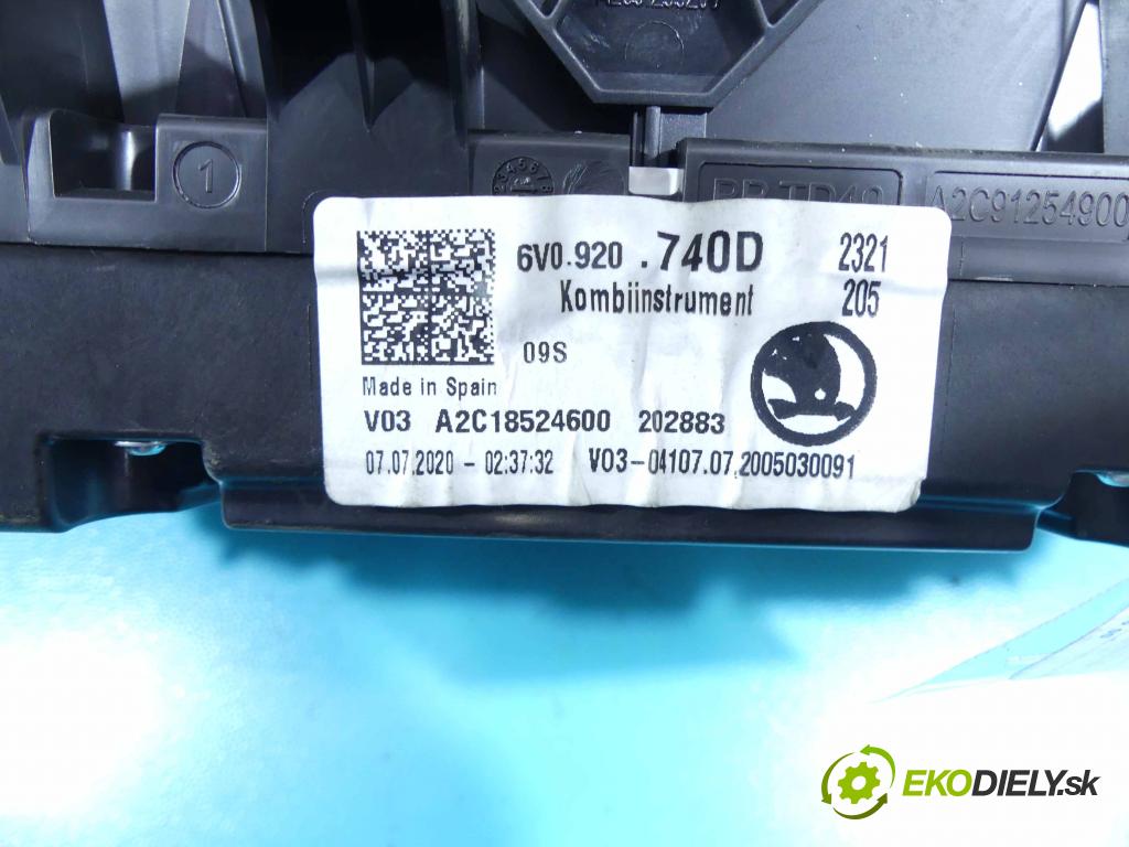 Skoda Fabia III 2014- 1.0 TSI 95 HP manual 70 kW 999 cm3 5- prístrojovka/ budíky 6V0920740D (Prístrojové dosky, displeje)