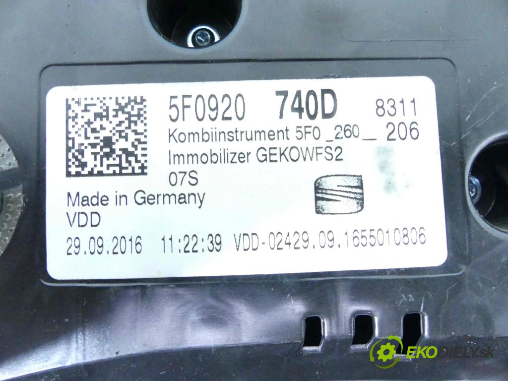 Seat Leon III 2012-2020 1.4 TSI 150 HP manual 110 kW 1395 cm3 5- prístrojovka/ budíky 7F0920740D (Prístrojové dosky, displeje)