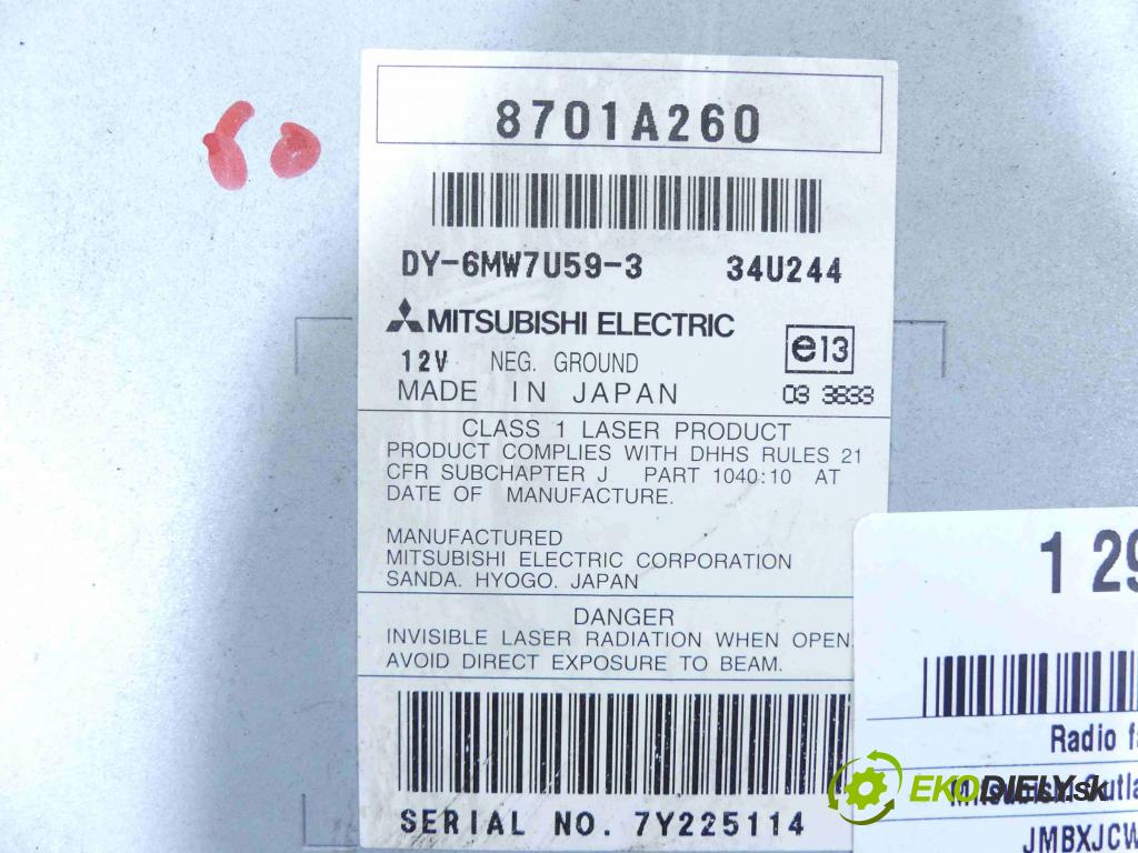 Mitsubishi Outlander II 2006-2013 2.0 DI-D 140 HP manual 103 kW 1968 cm3 5- Radio originál 8701A260
