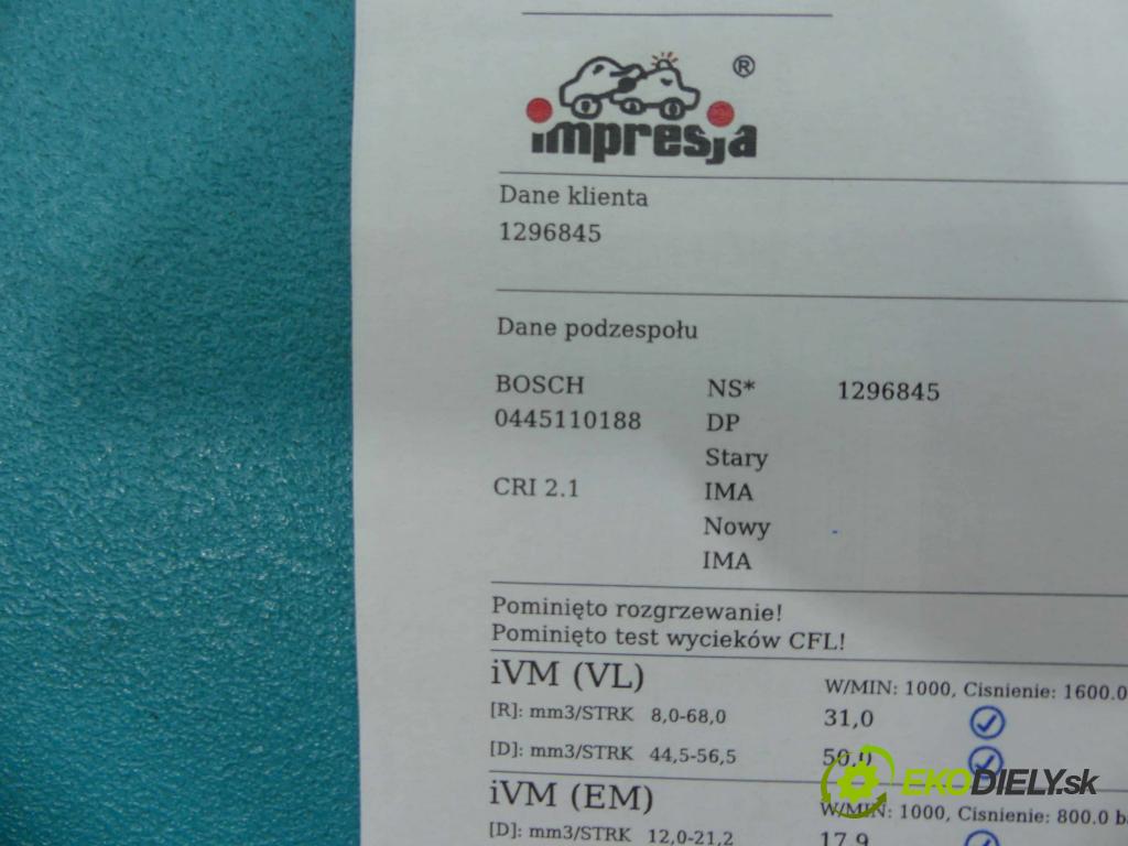 Ford Focus Mk2 2004-2011 1.6 tdci 109 HP manual 80 kW 1560 cm3 5- vstrek 0445110188 (Vstrekovače)