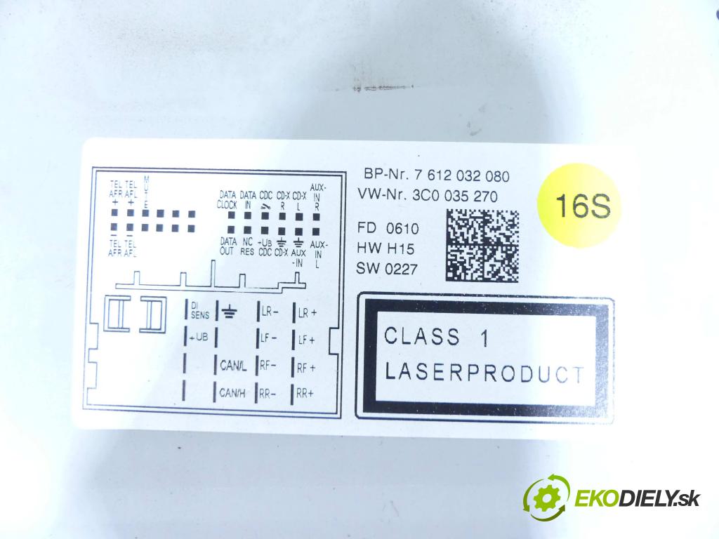 Vw Golf VI 2008-2013 1.6 tdi 105 HP manual 77 kW 1598 cm3 5- Radio originál 3C0035270
