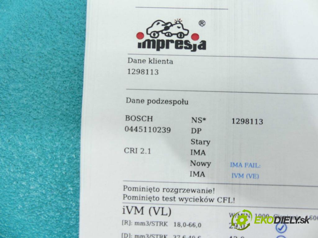 Citroen Berlingo I 1996-2008 1.6 hdi 75 HP manual 55,2 kW 1560 cm3 5- vstrek 0445110239 (Vstrekovače)