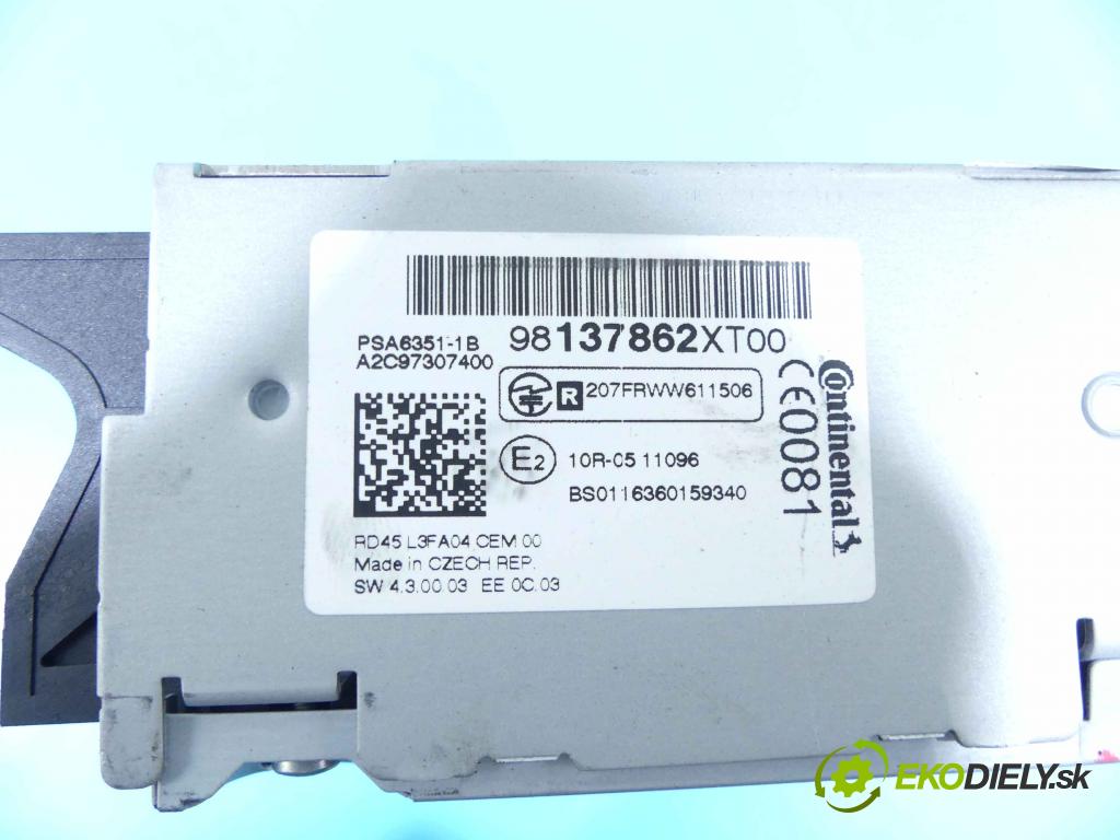 Peugeot Partner II 2008-2018 1.6 hdi 99 HP manual 73 kW 1560 cm3 5- Radio originál 98137862XT
