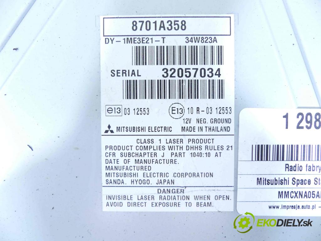 Mitsubishi Space Star II 2012-2020 1.0 71 HP manual 52 kW 999 cm3 5- Radio originál 8701A358