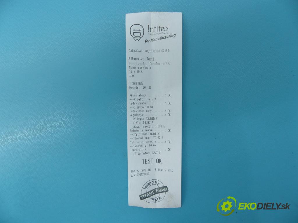 Hyundai i20 II 2014 -2020 1.2 16v 84KM manual 61,8 kW 1248 cm3 5- Alternator 37300-03355 (Alternátory)
