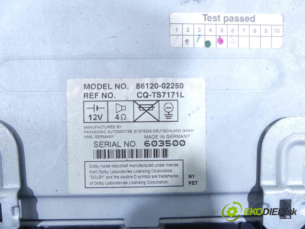 Toyota Corolla E12 2001-2009 1.4 vvti 97KM manual 71 kW 1398 cm3 5- Radio originál 86120-02250