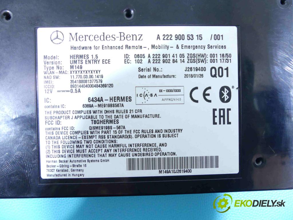 Mercedes GLC coupe X253 2015-2022 2.0 T 211KM automatic 155 kW 1991 cm3 5- modul riadiaca jednotka A2229005315 (Ostatné)