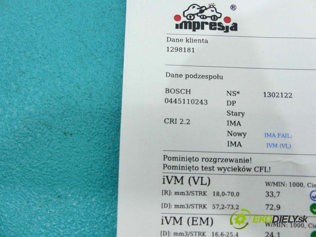 Fiat Punto Grande 1,3.0 jtd 75 HP manual 55 kW 1248 cm3 3- vstrek 0445110243 (Vstrekovače)