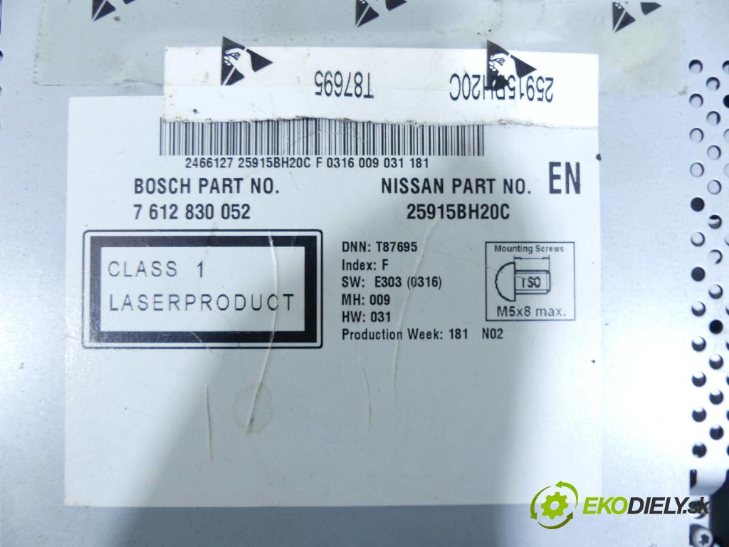 Nissan Qashqai I J10 2006-2013 2.0 dci 150 HP automatic 110 kW 1995 cm3 5- Radio originál 7612830052