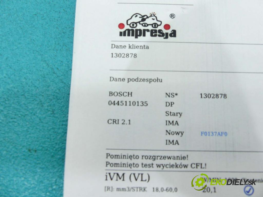 Peugeot 206 1.4 hdi 68 HP manual 50 kW 1398 cm3 5- vstrek 0445110135 (Vstrekovače)