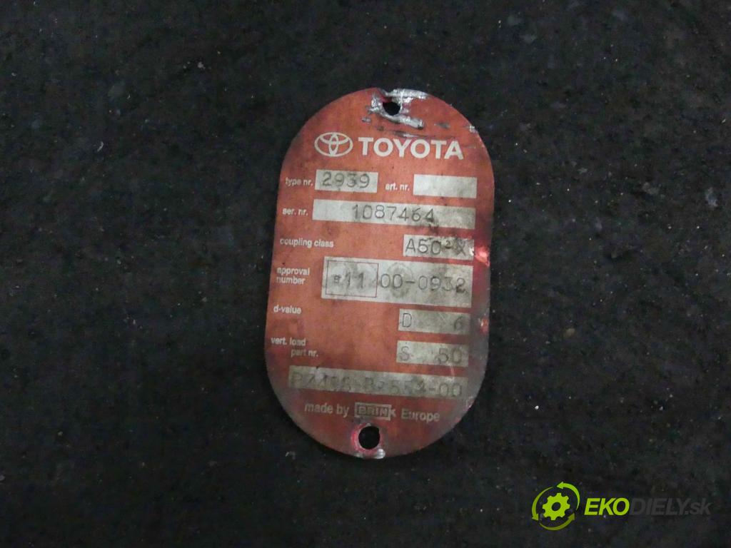 Toyota Yaris II 2005-2011 1.4 D4D 90 HP manual 66 kW 1364 cm3 5- Hák: vlečení:  (Ťažné zariadenia)