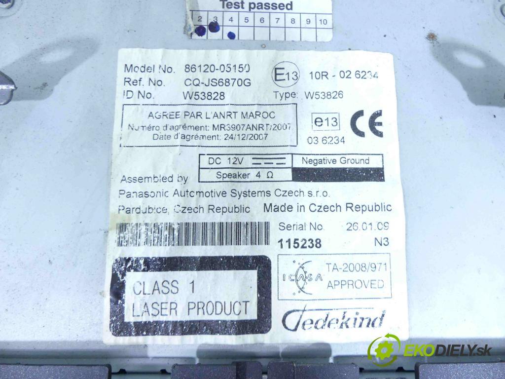 Toyota Avensis III T27 2009-2018 2.0 D4D 126 HP manual 93 kW 1998 cm3 5- Radio originál 86120-05150