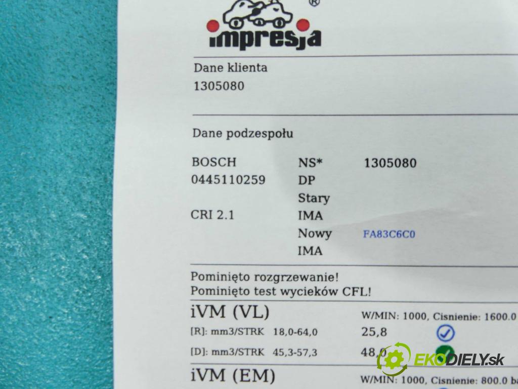 Peugeot 307 1.6 hdi 109 HP manual 80 kW 1560 cm3 5- vstrek 0445110259 (Vstrekovače)