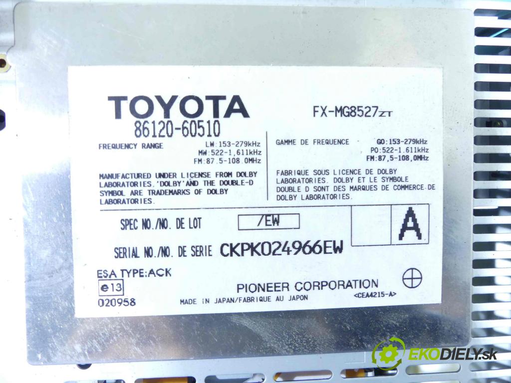 Toyota Land Cruiser J120 2002-2010 3.0 D4D 163 HP automatic 120 kW 2982 cm3 5- Radio originál 86120-60510
