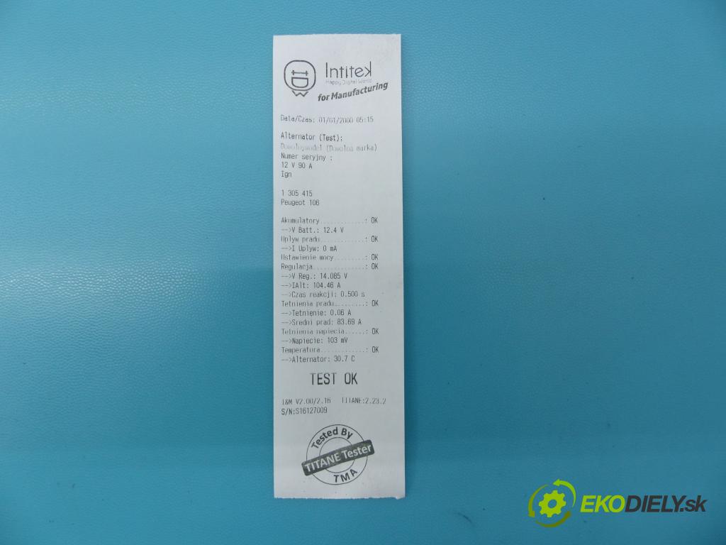 Peugeot 106 1.0 45KM manual 33 kW 954 cm3 5- Alternator 96721306580 (Alternátory)