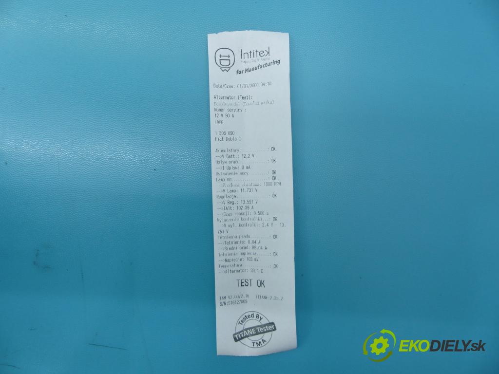 Fiat Doblo I 2001-2010 1,3.0 jtd 75 hp manual 55 kW 1248 cm3 5- Alternator 51784845 (Alternátory)