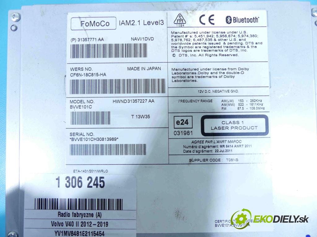 Volvo V40 II 2012-2019 1.6 D2 114 HP manual 84 kW 1560 cm3 5- Radio originál CF6N-18C815-HA