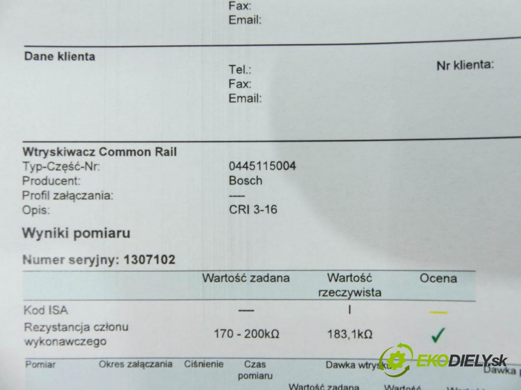 Audi A6 C6 2004-2011 3.0 TDI 224hp automatic 165 kW 2967 cm3 4- vstrek 0445115004 (Vstrekovače)